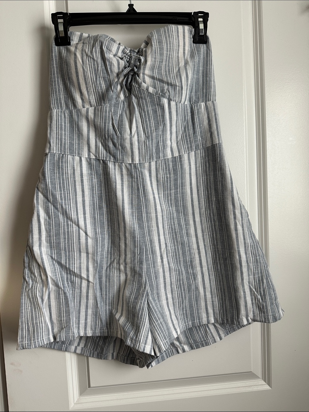 Derek Heart Gray and White Striped Strapless Shorts Romper size L